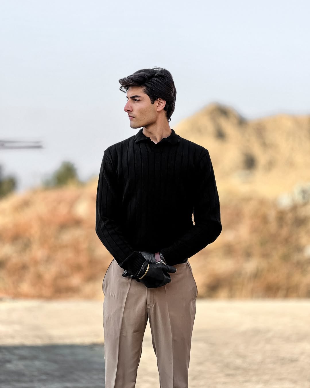 Timeless Black Ribbed Polo Sweater