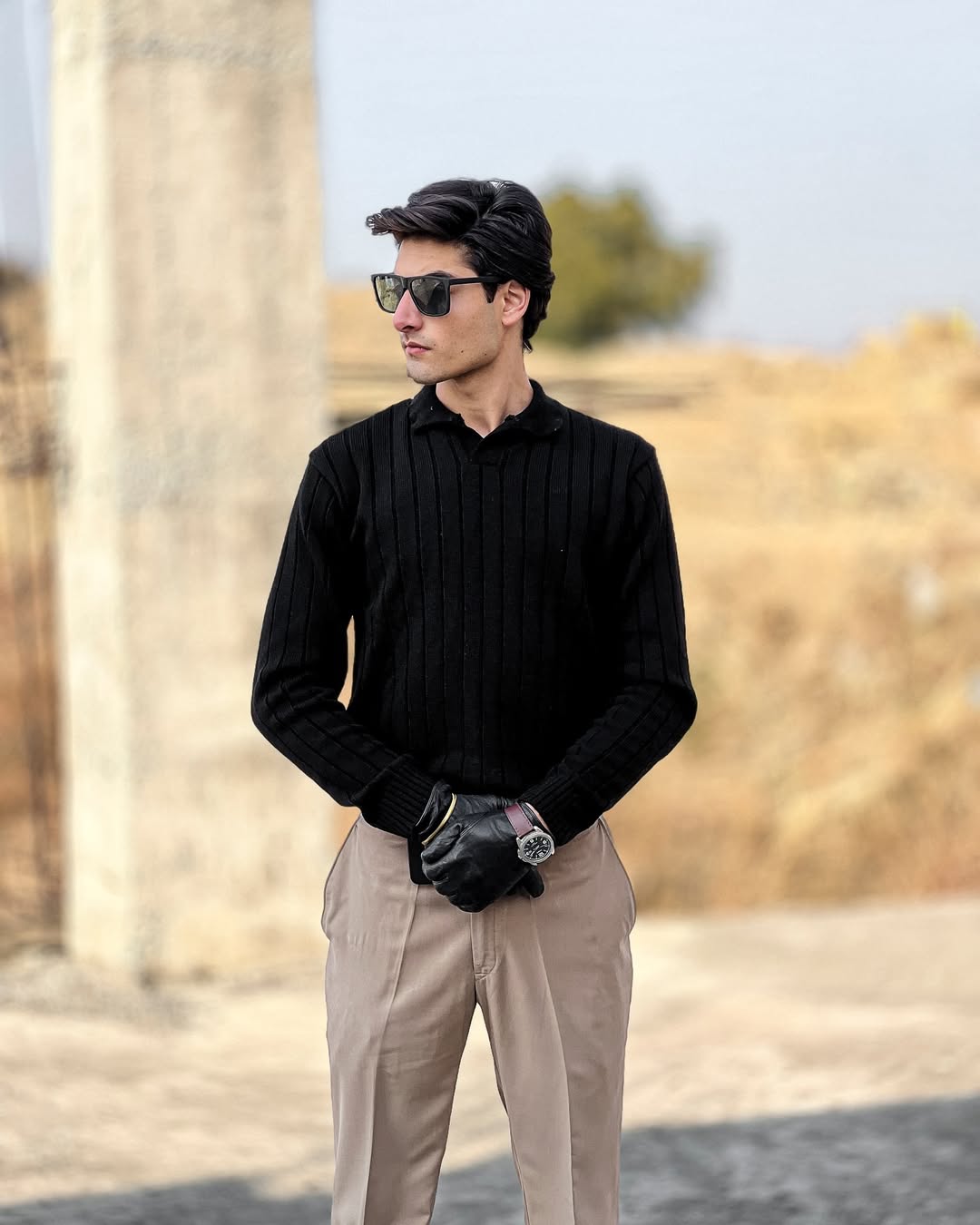 Timeless Black Ribbed Polo Sweater