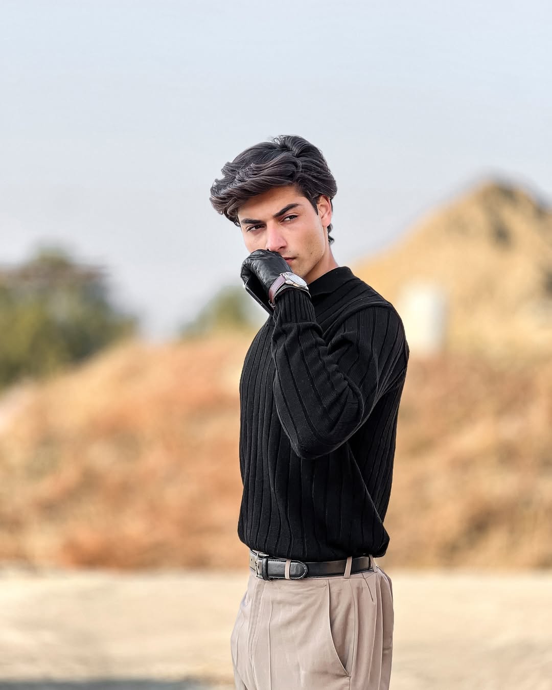 Timeless Black Ribbed Polo Sweater