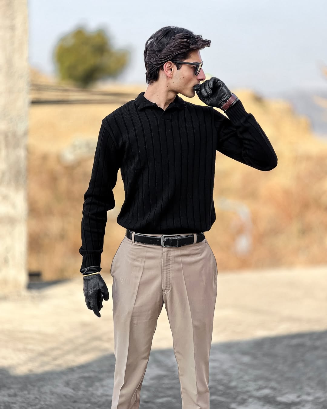 Timeless Black Ribbed Polo Sweater