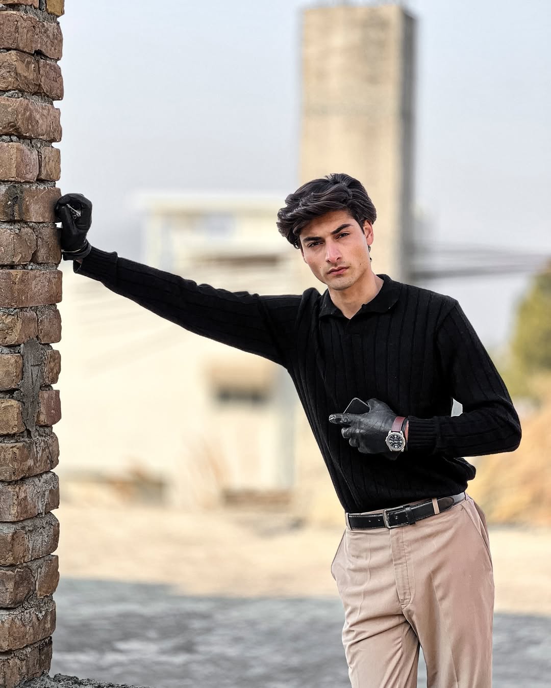 Timeless Black Ribbed Polo Sweater