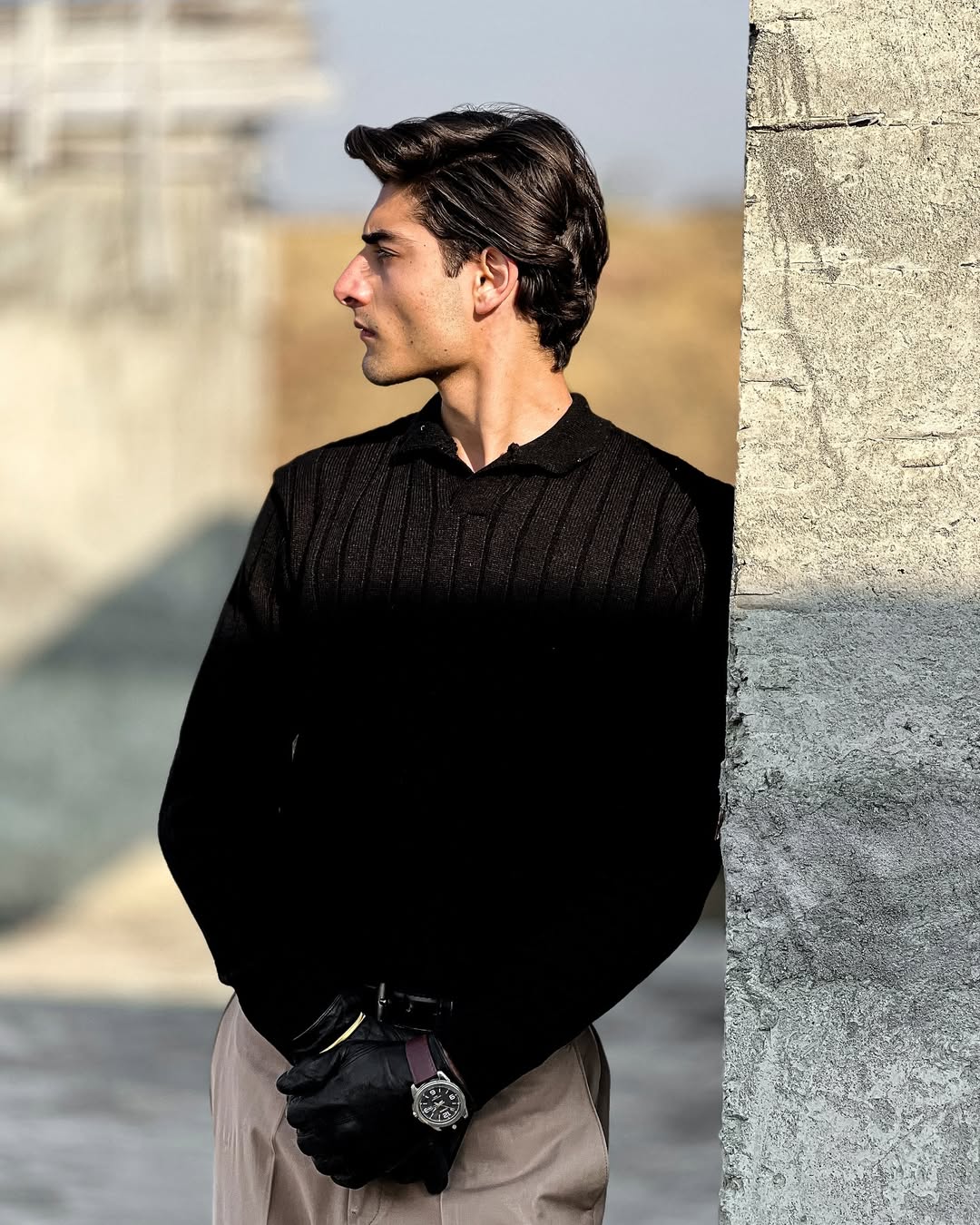 Timeless Black Ribbed Polo Sweater