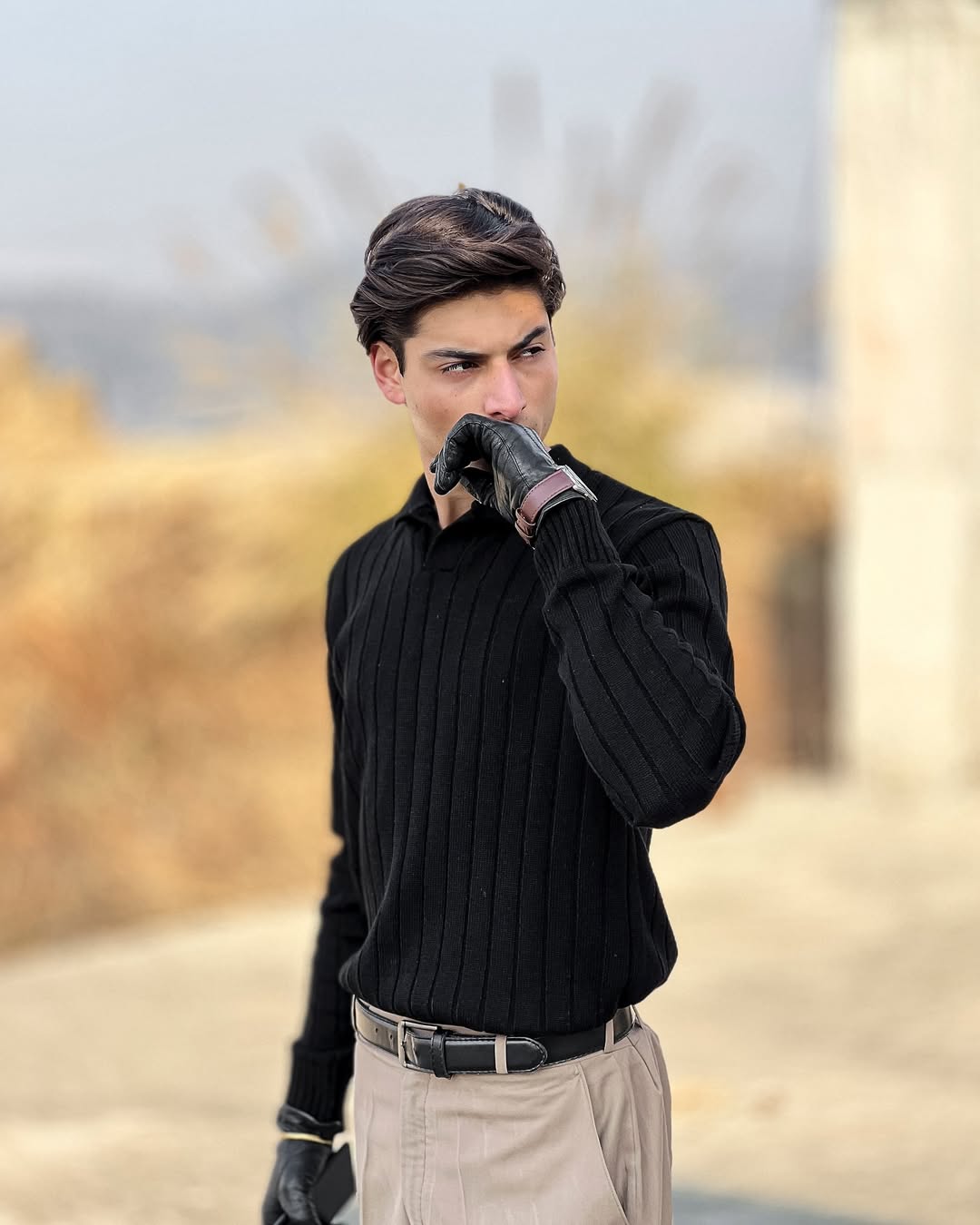 Timeless Black Ribbed Polo Sweater