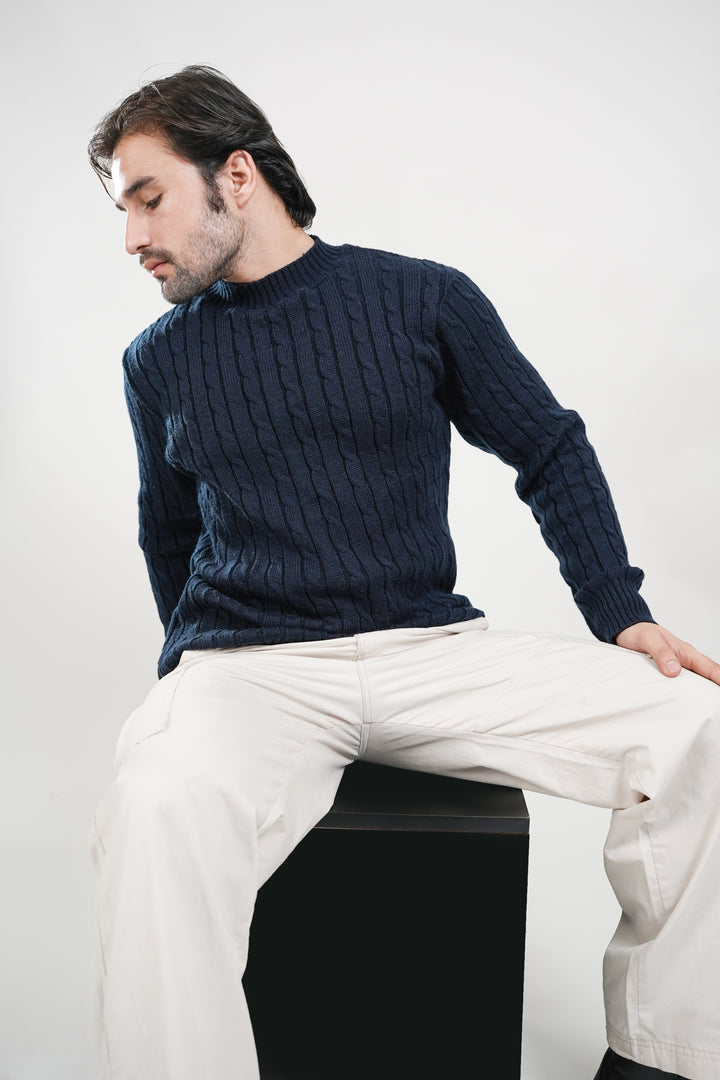 Classic Cable Knit Navy Sweater