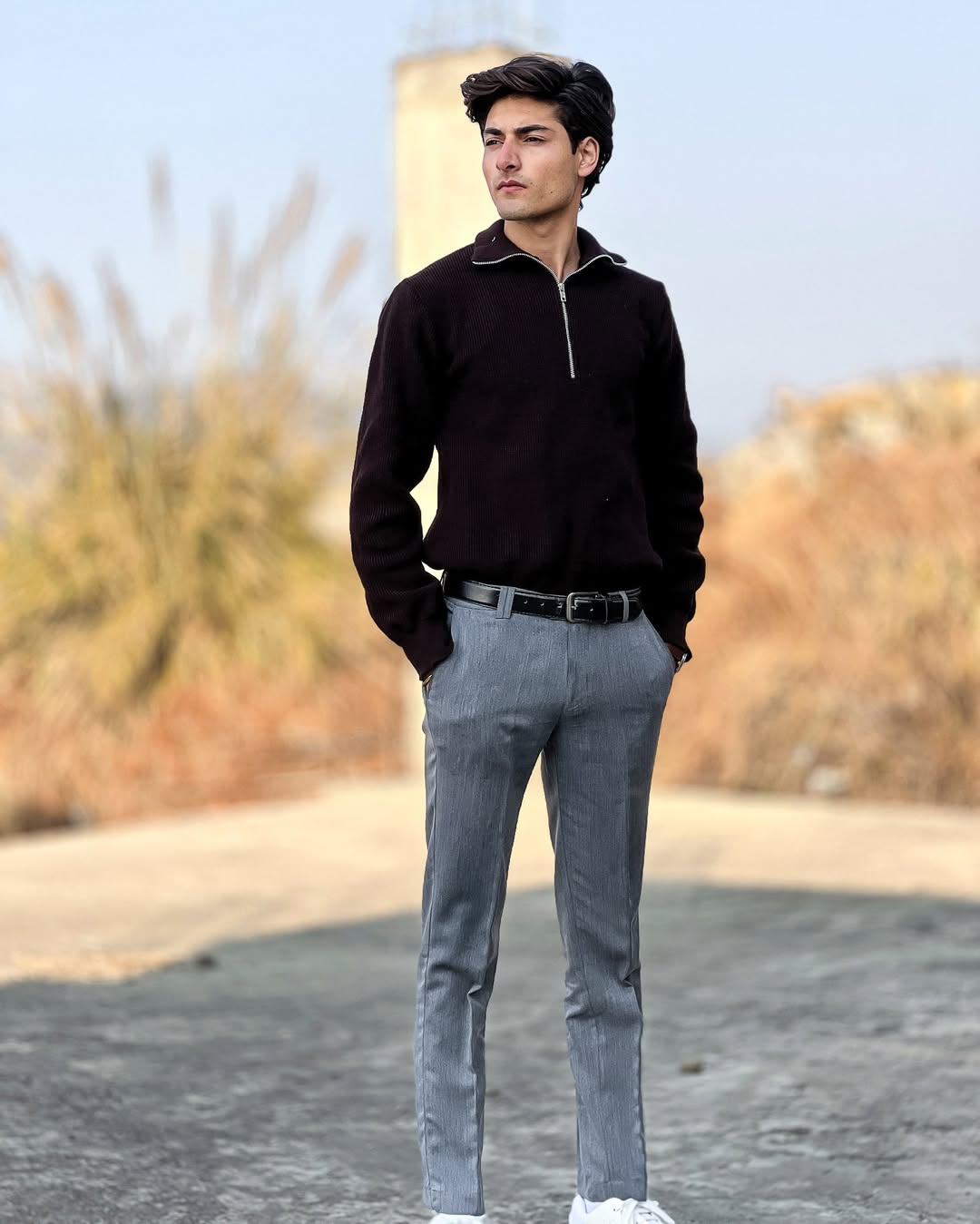 Men's Classic Brown half-Zip Sweater