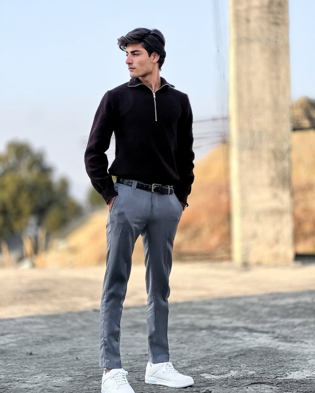 Men's Classic Brown half-Zip Sweater