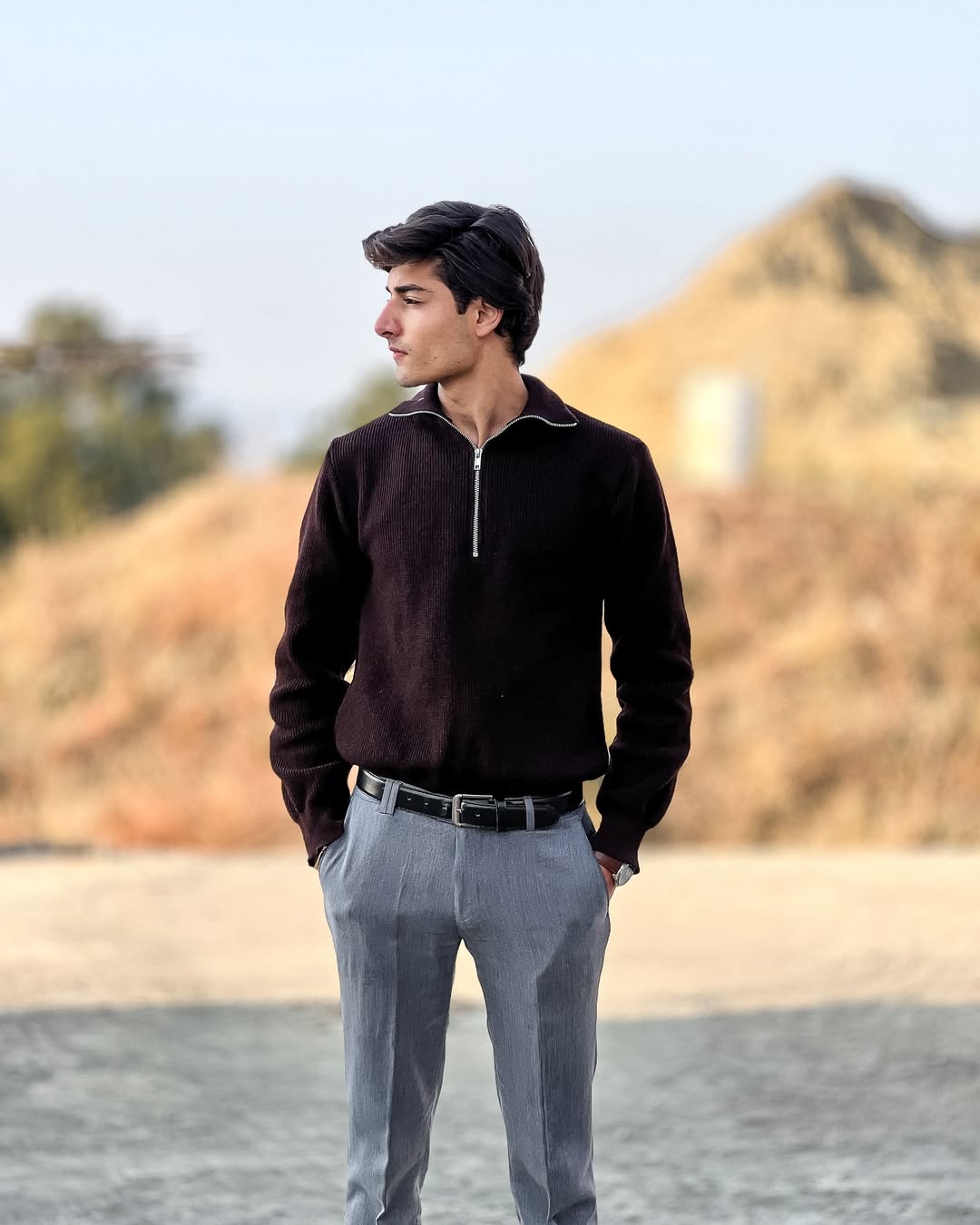 Men's Classic Brown half-Zip Sweater