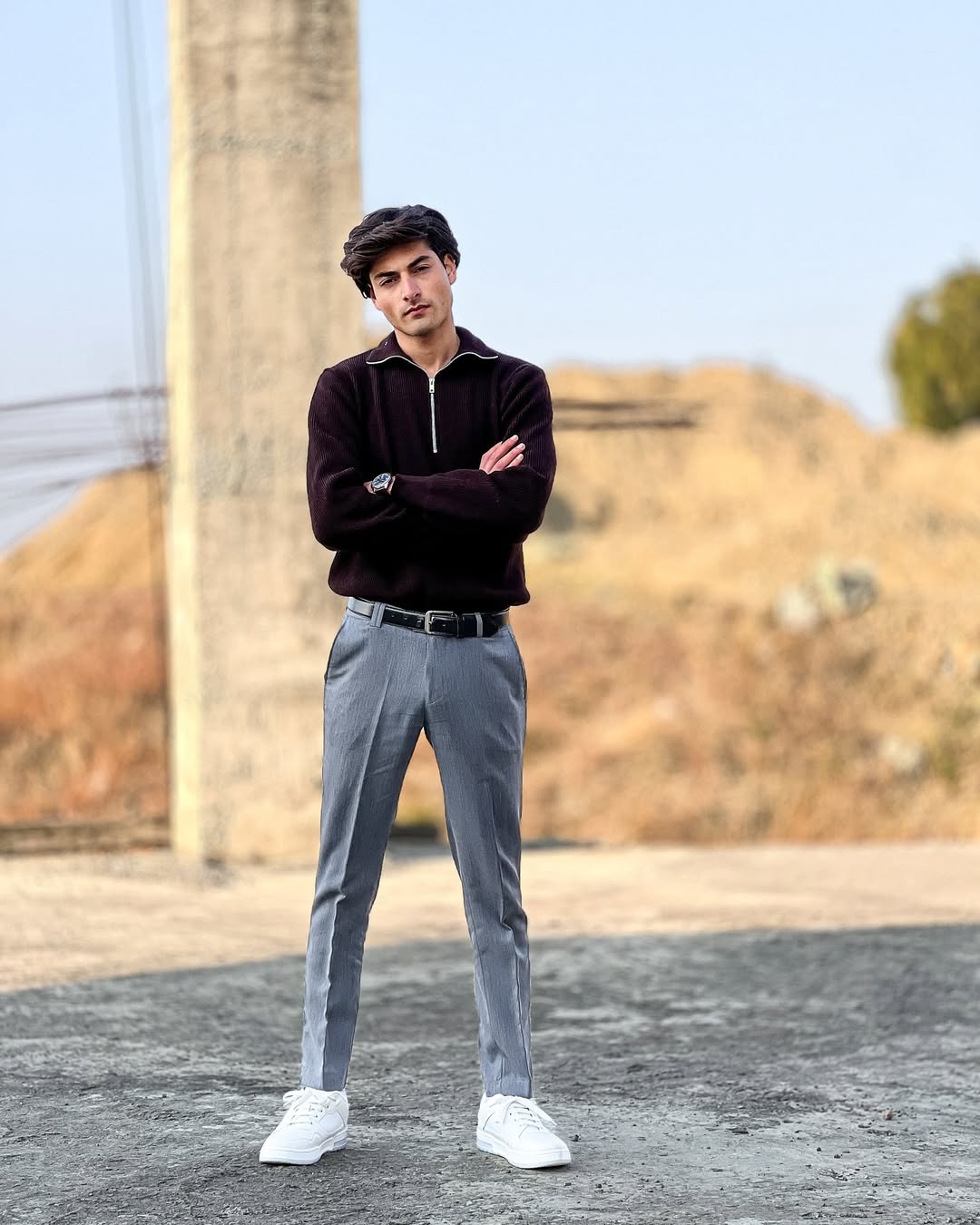 Men's Classic Brown half-Zip Sweater