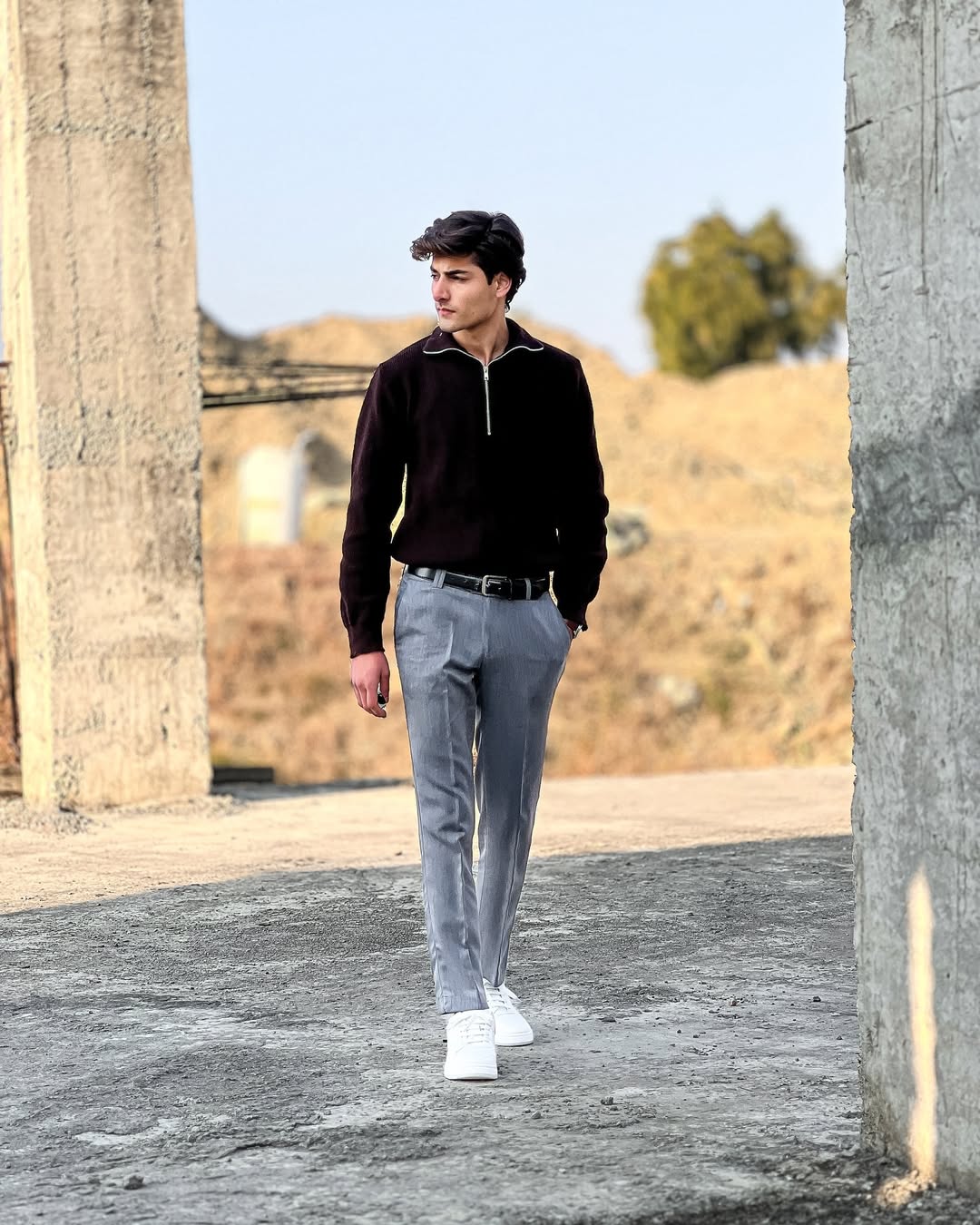 Men's Classic Brown half-Zip Sweater