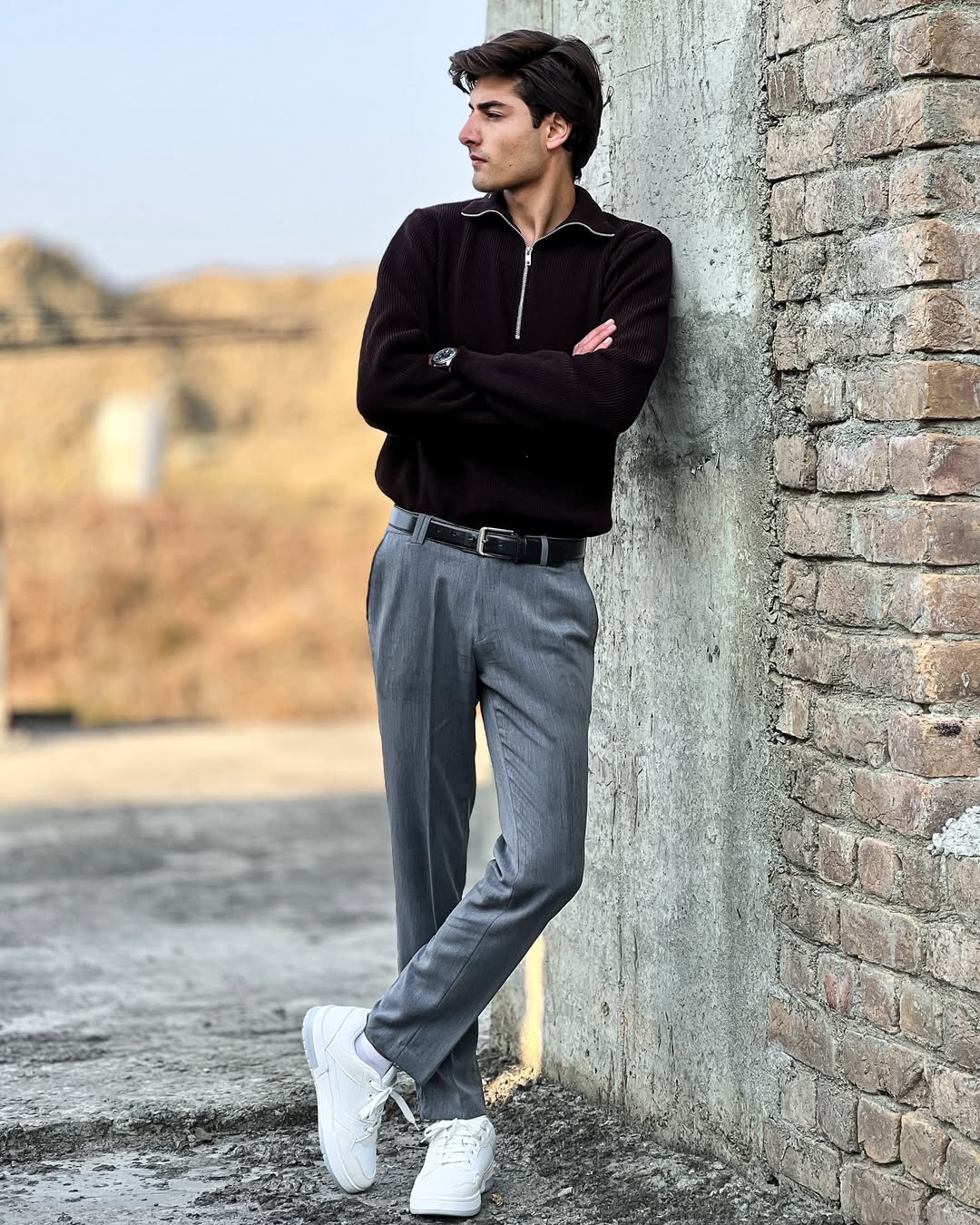 Men's Classic Brown half-Zip Sweater