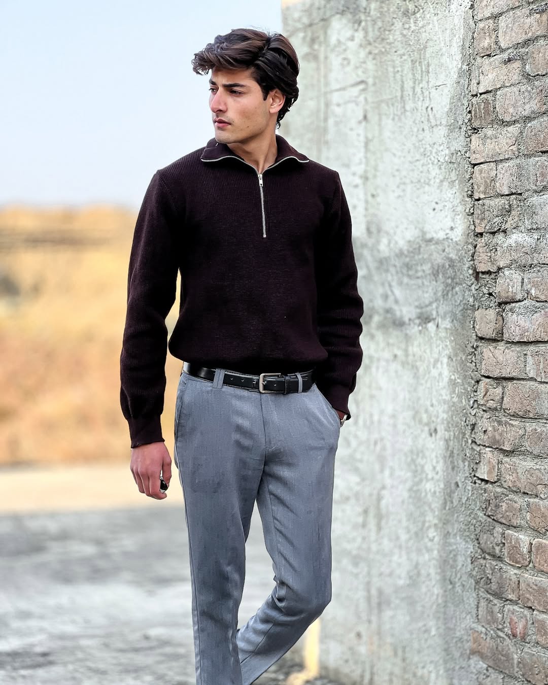 Men's Classic Brown half-Zip Sweater
