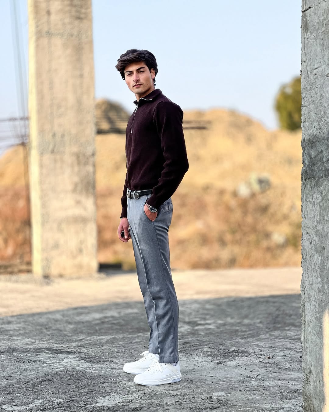 Men's Classic Brown half-Zip Sweater