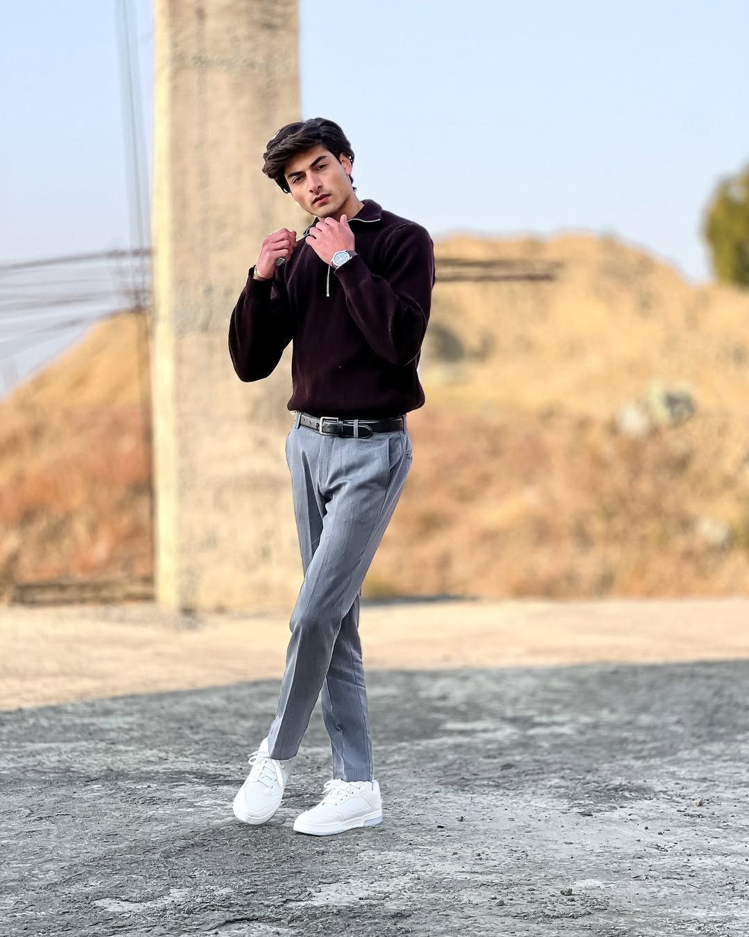 Men's Classic Brown half-Zip Sweater