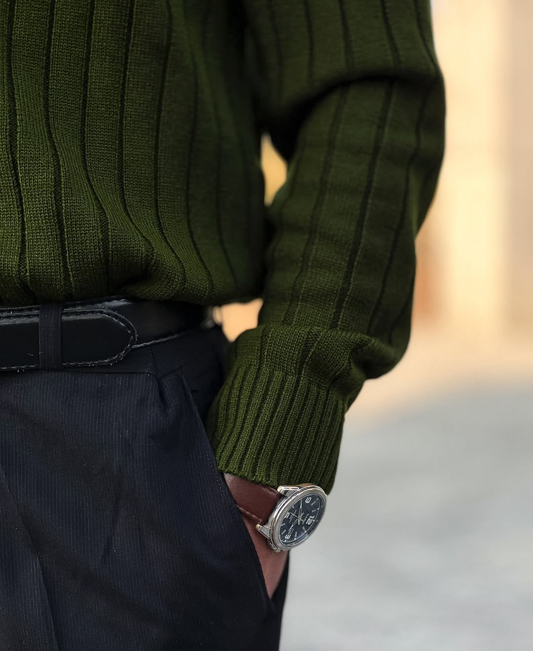 Timeless Green Ribbed Polo Sweater
