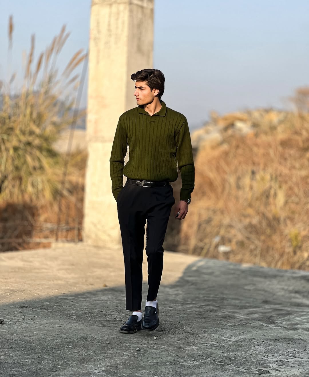 Timeless Green Ribbed Polo Sweater