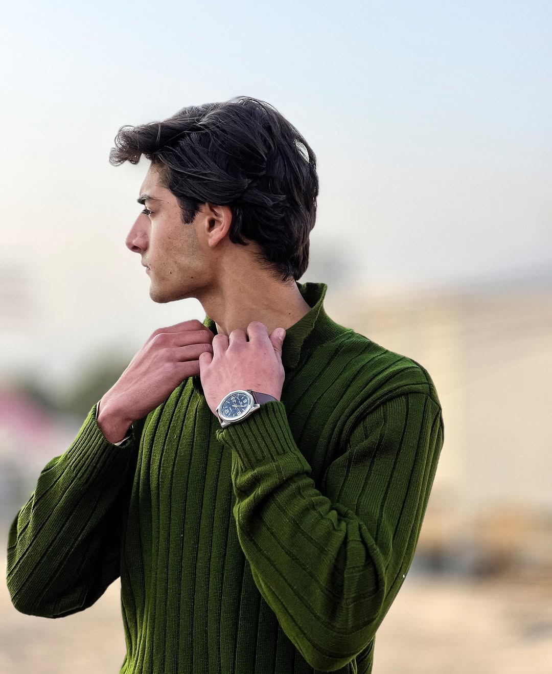 Timeless Green Ribbed Polo Sweater