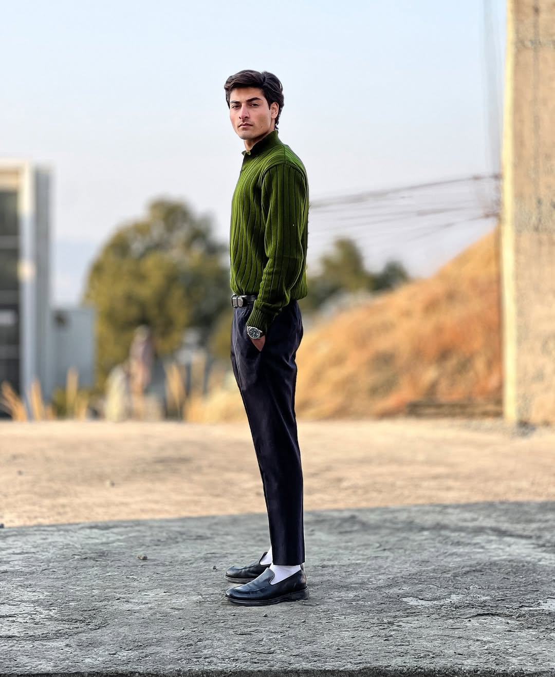 Timeless Green Ribbed Polo Sweater